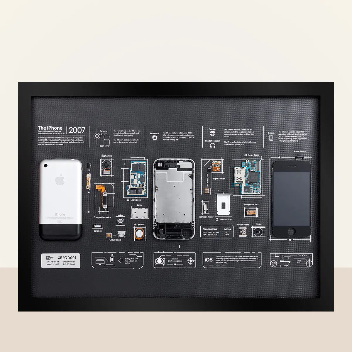 Xreart iPhone 2G 1st Generation Limited Edition Teardown Framed Wall Art - Rare Apple Collectible