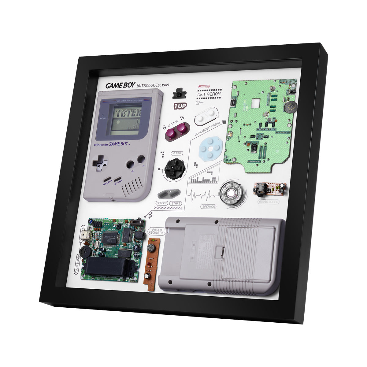 Xreart Nintendo Game Boy Original 1989 Tetris Teardown Framed Art - Retro Gaming Wall Decor Collector Gift