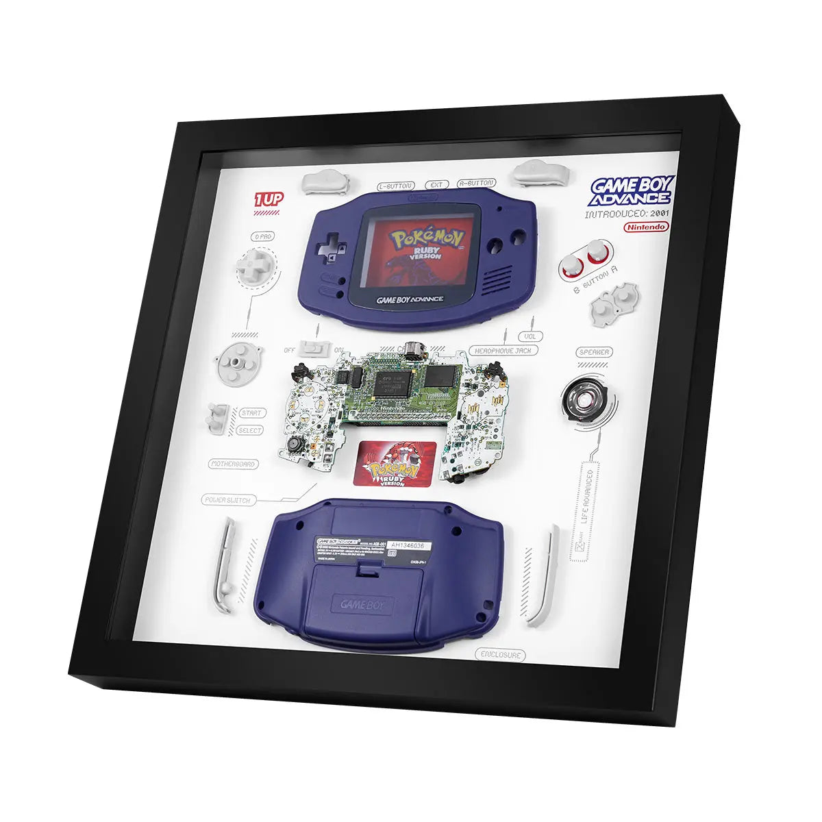 Xreart Nintendo Game Boy Advance Teardown Framed Art - Retro Gaming Wall Decor Unique Collector Gift