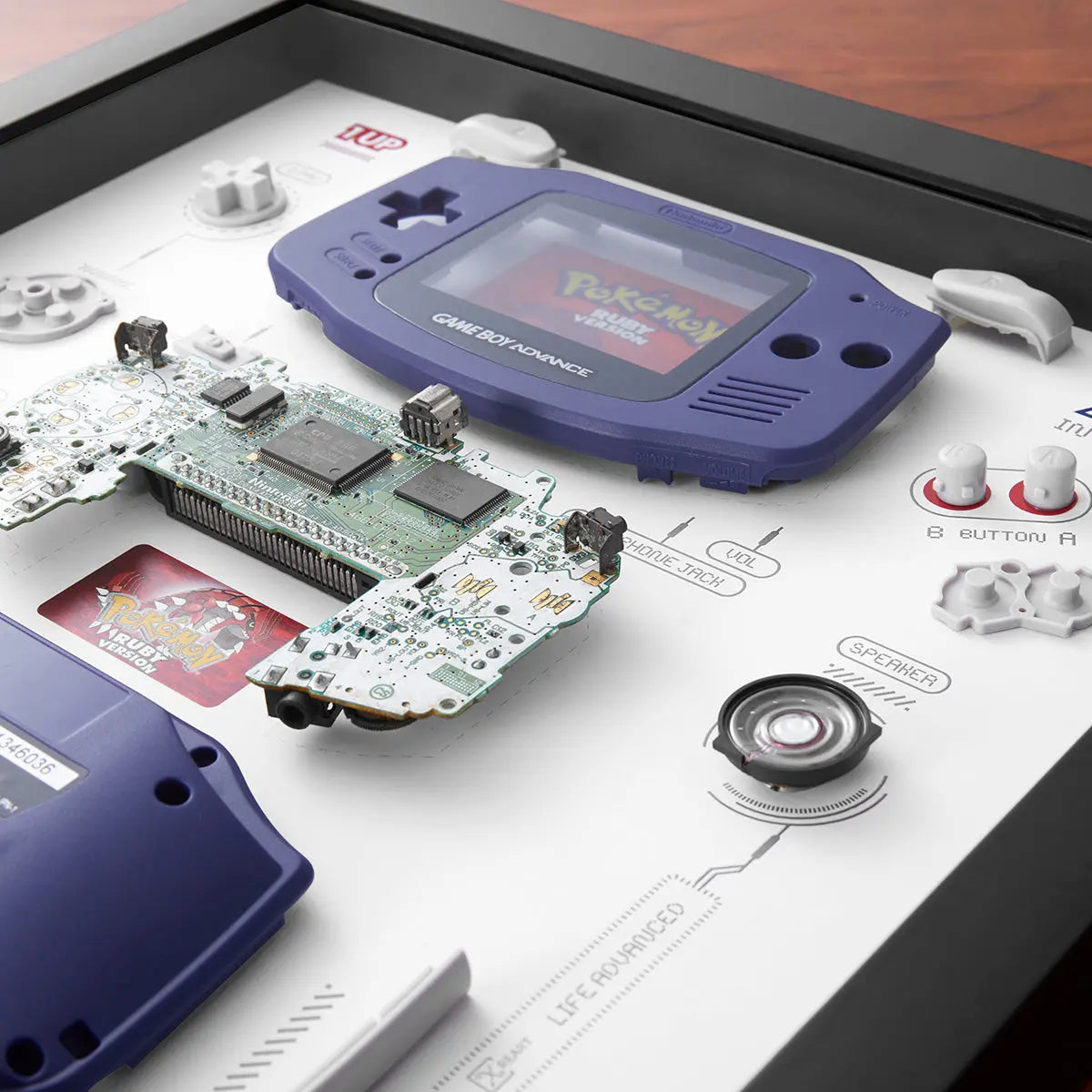 Xreart Nintendo Game Boy Advance Teardown Framed Art - Retro Gaming Wall Decor Unique Collector Gift