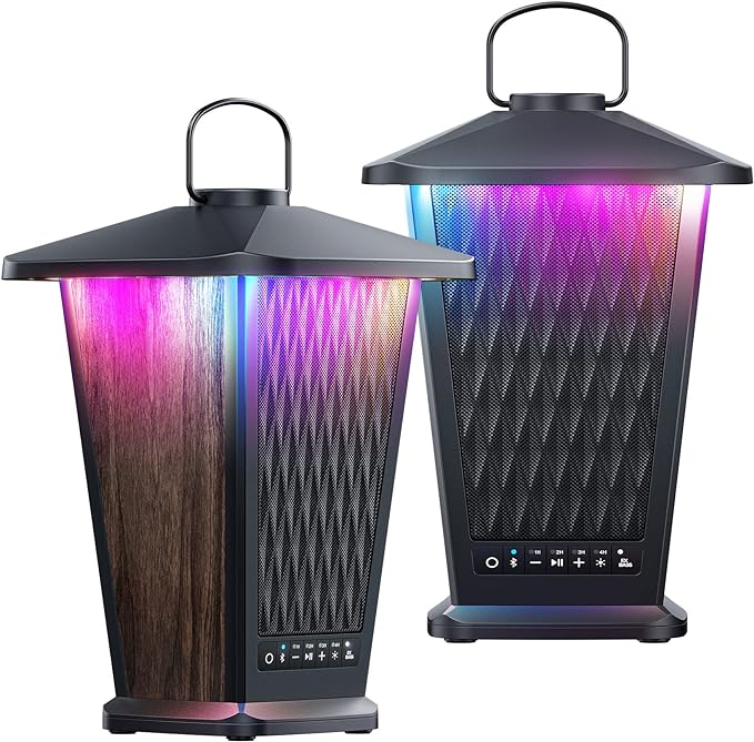 DbSoars 80W Outdoor Bluetooth Speaker Waterproof, True Wireless Stereo Sound with Punchy Bass, Multi-Connect up to 100 Speakers, 4 Adjustable Modes Beat-Driven Lights, Party/Patio/Pool Side/Beach, 2 Pack
