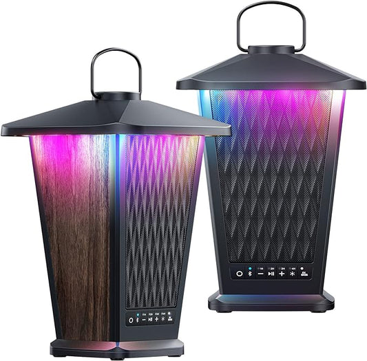 DbSoars 80W Outdoor Bluetooth Speaker Waterproof, True Wireless Stereo Sound with Punchy Bass, Multi-Connect up to 100 Speakers, 4 Adjustable Modes Beat-Driven Lights, Party/Patio/Pool Side/Beach, 2 Pack