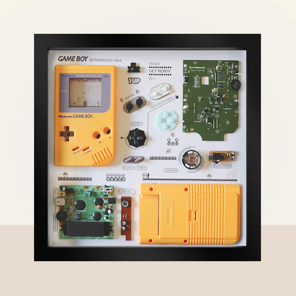 Xreart Nintendo Game Boy 1989 Super Mario Teardown Framed Art - Retro Gaming Wall Decor Collector Gift