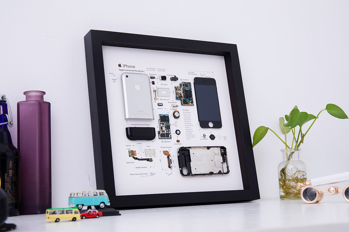 Xreart iPhone 2G 1st Generation Teardown Framed Wall Art - Handcrafted Tech Decor Collectible Gift for Apple Fans