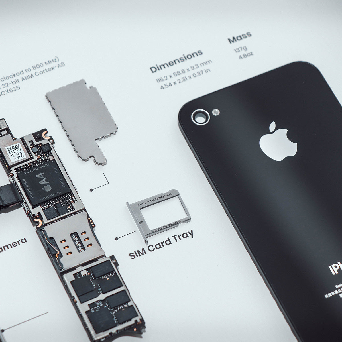 Xreart iPhone 4 Teardown Framed Wall Art - Retro Tech Decor Unique Gift for Apple Fans and Collectors