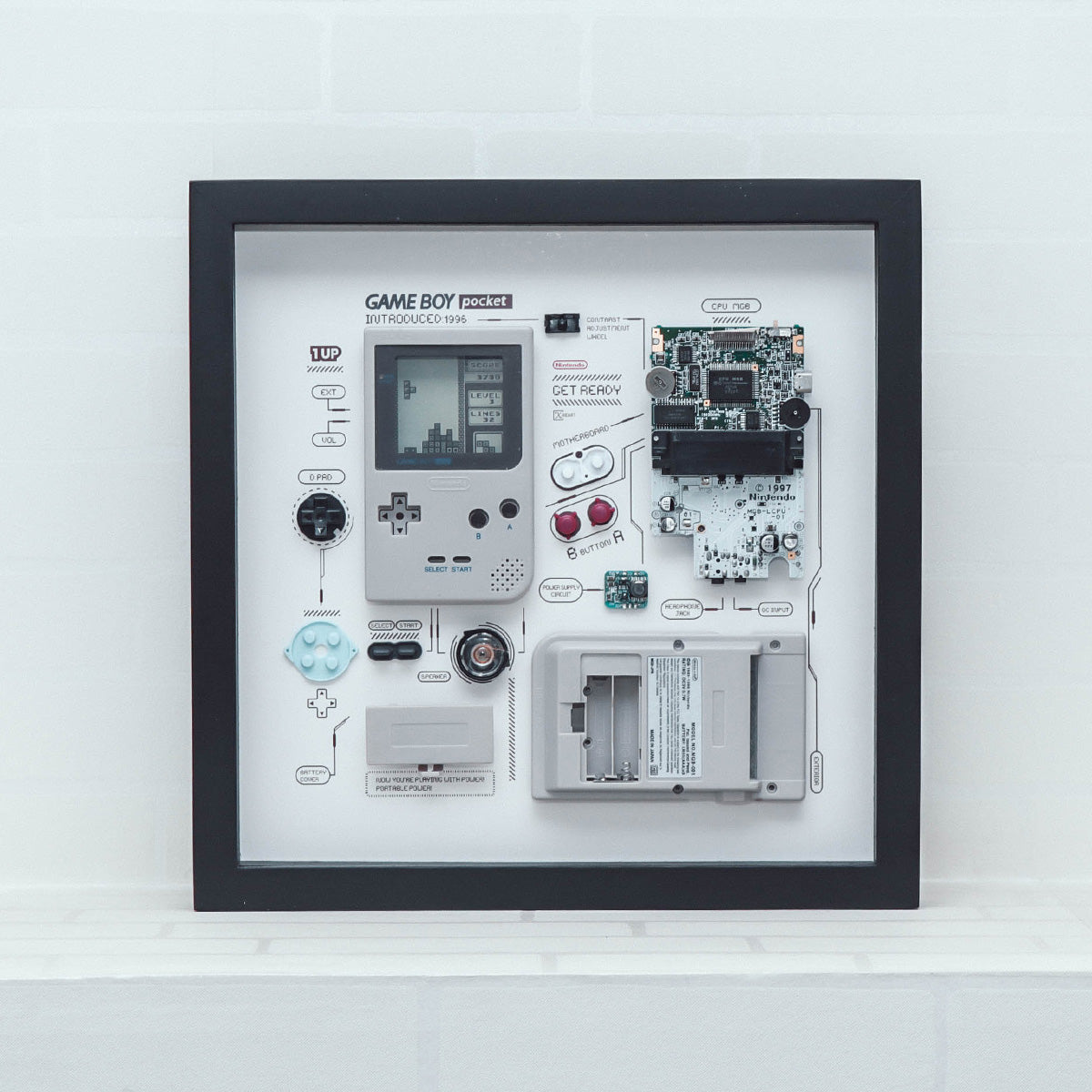 Xreart Nintendo Game Boy Pocket Teardown Framed Art - Retro Gaming Wall Decor Collector Gift for Gamers