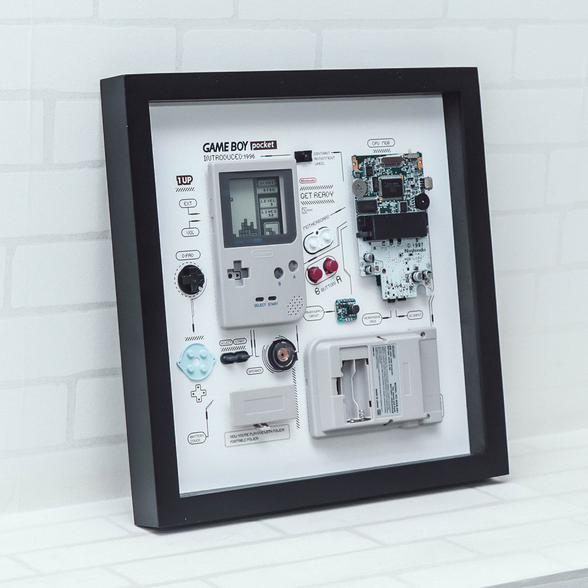 Xreart Nintendo Game Boy Pocket Teardown Framed Art - Retro Gaming Wall Decor Collector Gift for Gamers