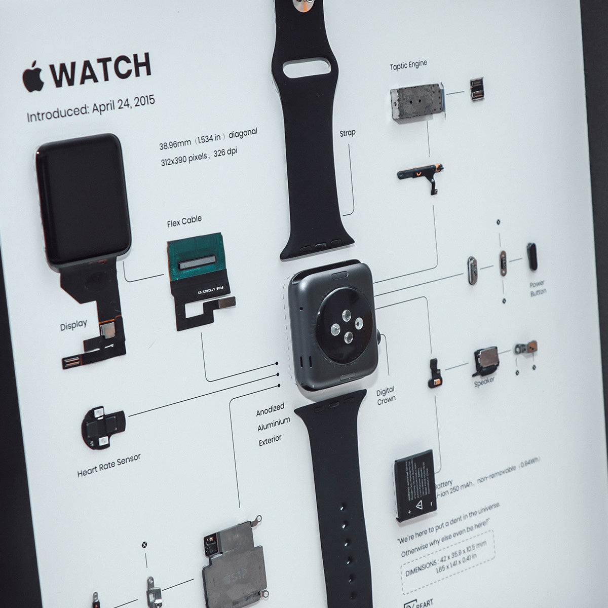 Xreart Apple Watch 1st Generation Teardown Framed Wall Art - Handcrafted Tech Decor Collectible Gift