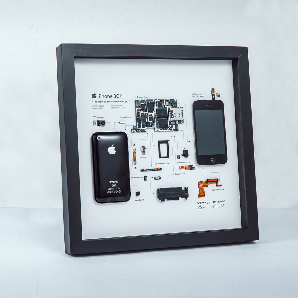 Xreart iPhone 3GS Teardown Framed Wall Art - Retro Apple Tech Decor Collectible Gift for Tech Lovers