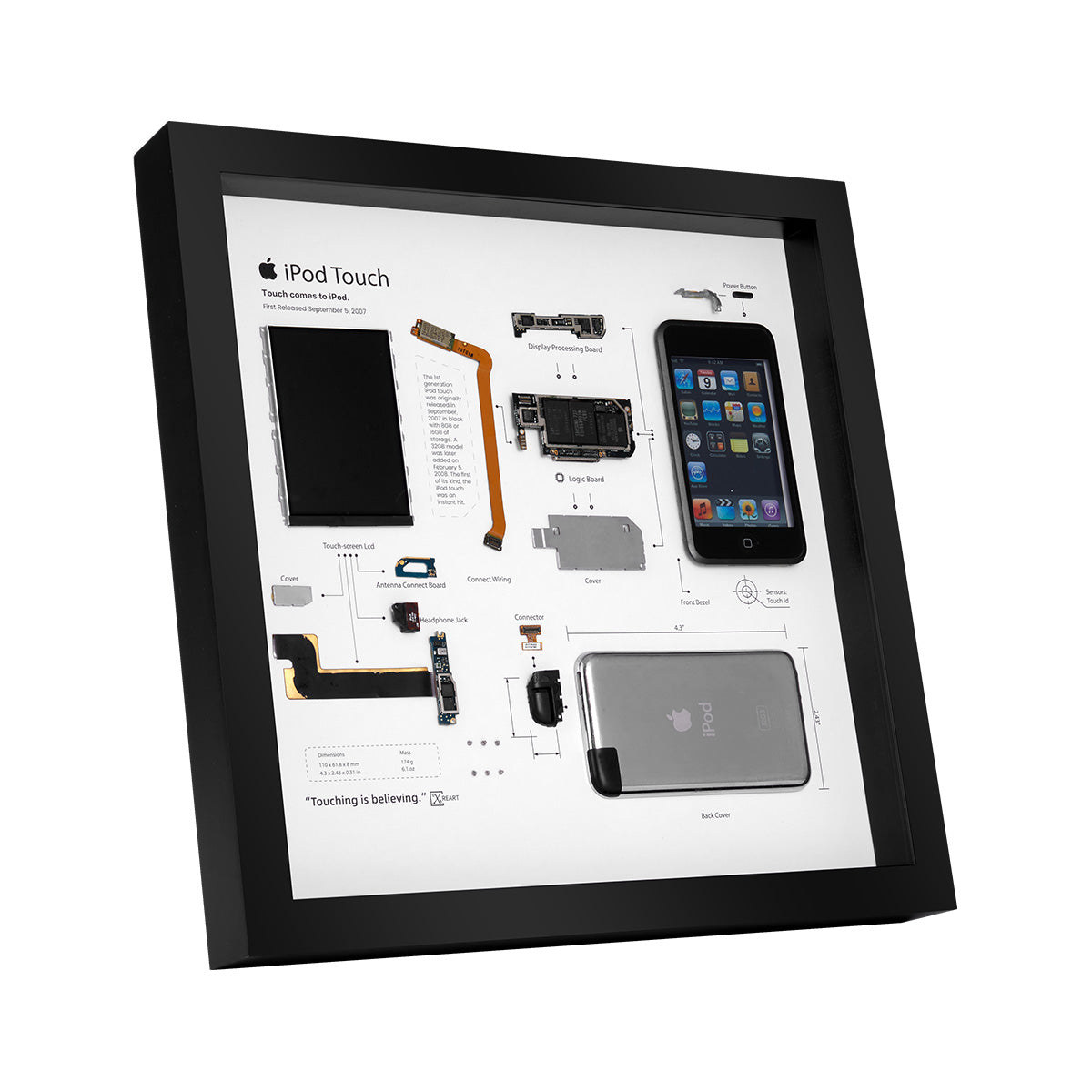 Xreart iPod Touch 1st Generation Teardown Framed Wall Art - Retro Apple Tech Decor Collectible Gift
