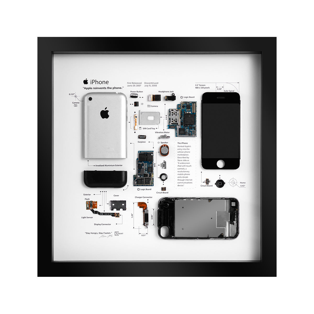 Xreart iPhone 2G 1st Generation Teardown Framed Wall Art - Handcrafted Tech Decor Collectible Gift for Apple Fans
