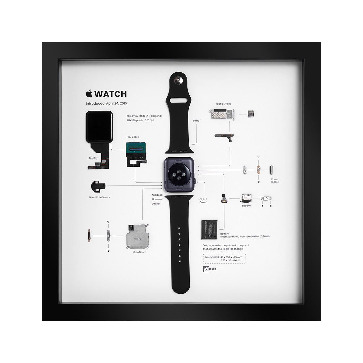 Xreart Apple Watch 1st Generation Teardown Framed Wall Art - Handcrafted Tech Decor Collectible Gift